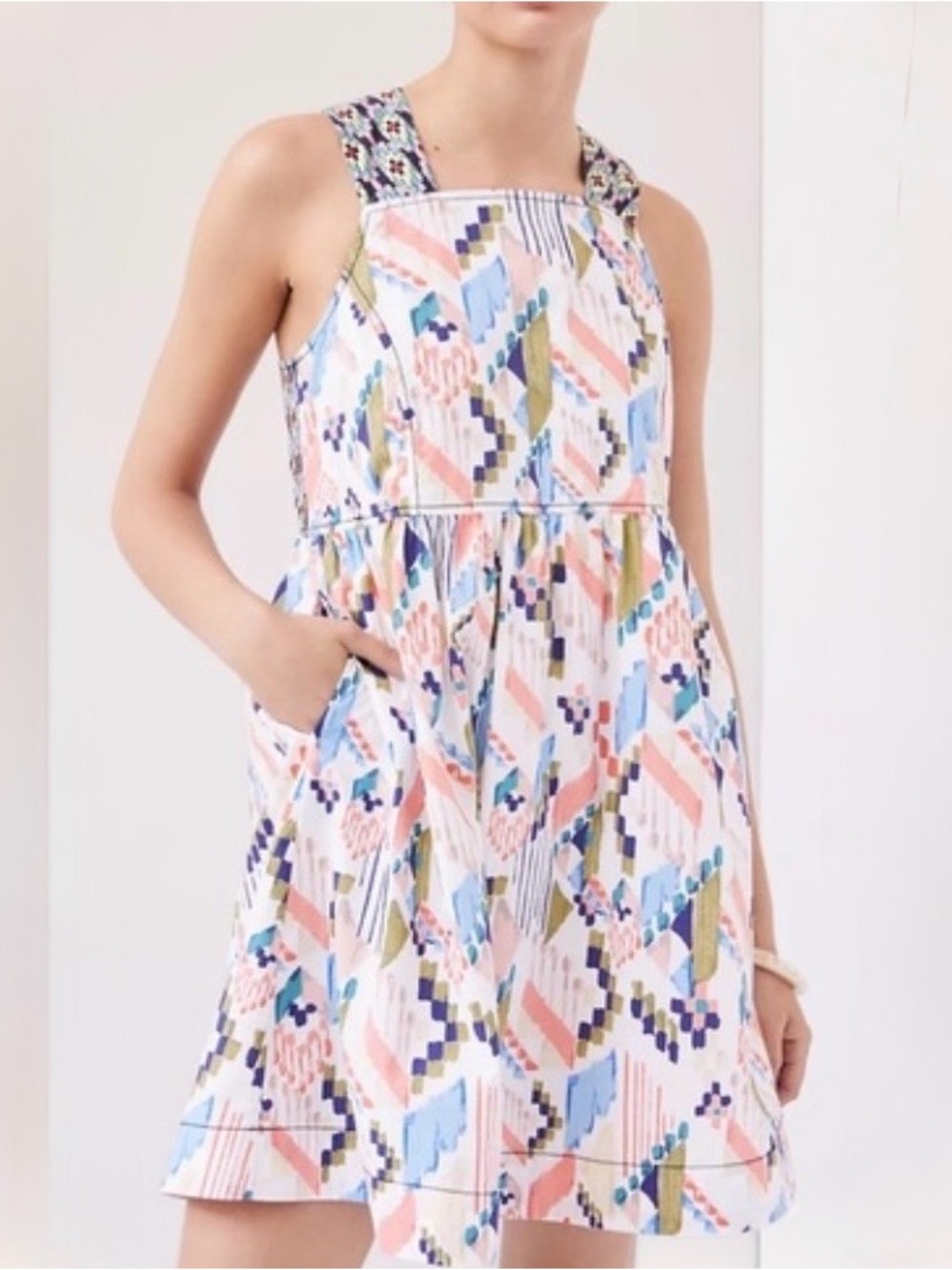 Anthropologie Maeve Textured Swing Mini Dress | Geometric/Multicolor | Medium